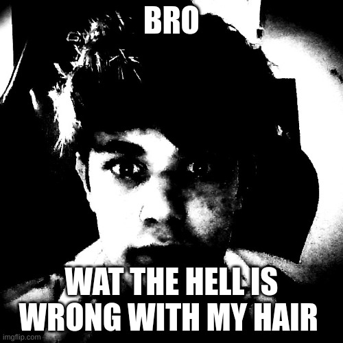 @LegoManInRiver  also i like legos so thankes for comp | BRO; WAT THE HELL IS WRONG WITH MY HAIR | image tagged in scary riplos | made w/ Imgflip meme maker