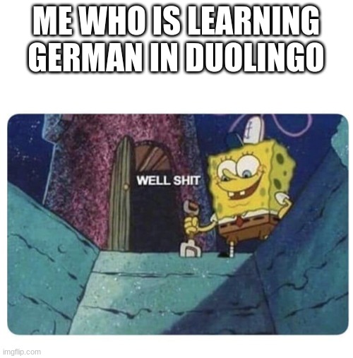 Well shit.  Spongebob edition | ME WHO IS LEARNING GERMAN IN DUOLINGO | image tagged in well shit spongebob edition | made w/ Imgflip meme maker