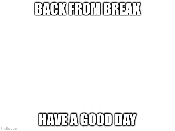 back | BACK FROM BREAK; HAVE A GOOD DAY | image tagged in returned | made w/ Imgflip meme maker
