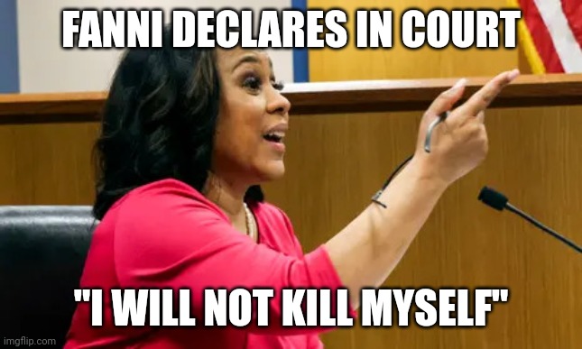 Just putting it out there | FANNI DECLARES IN COURT; "I WILL NOT KILL MYSELF" | image tagged in psycho fanny willis | made w/ Imgflip meme maker