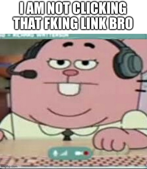 Richard Watterson Gaming | I AM NOT CLICKING THAT FKING LINK BRO | image tagged in richard watterson gaming | made w/ Imgflip meme maker