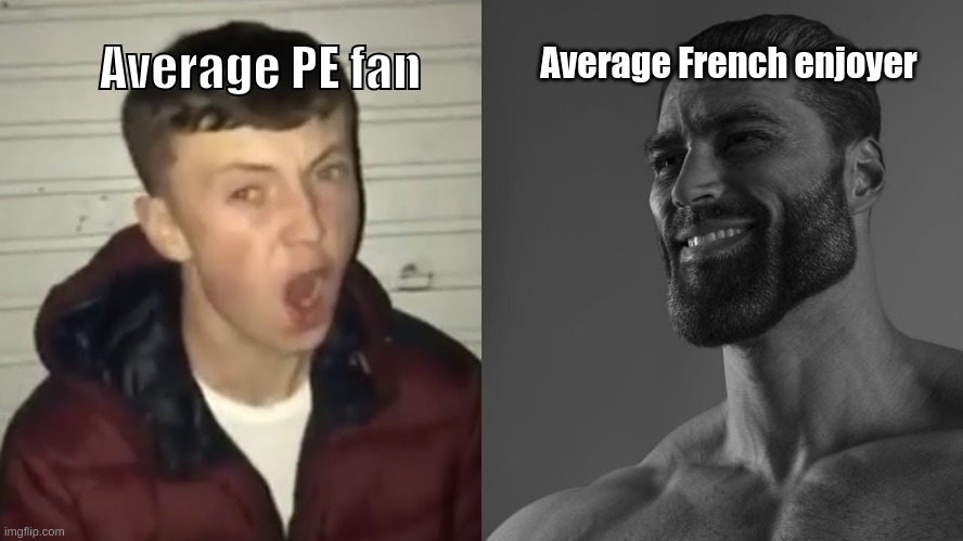 average fan vs average enjoyer | Average PE fan; Average French enjoyer | image tagged in average fan vs average enjoyer | made w/ Imgflip meme maker