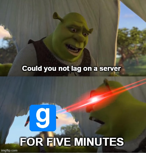 Low FPS + High Ping = Really Annoying | Could you not lag on a server; FOR FIVE MINUTES | image tagged in shrek for five minutes | made w/ Imgflip meme maker
