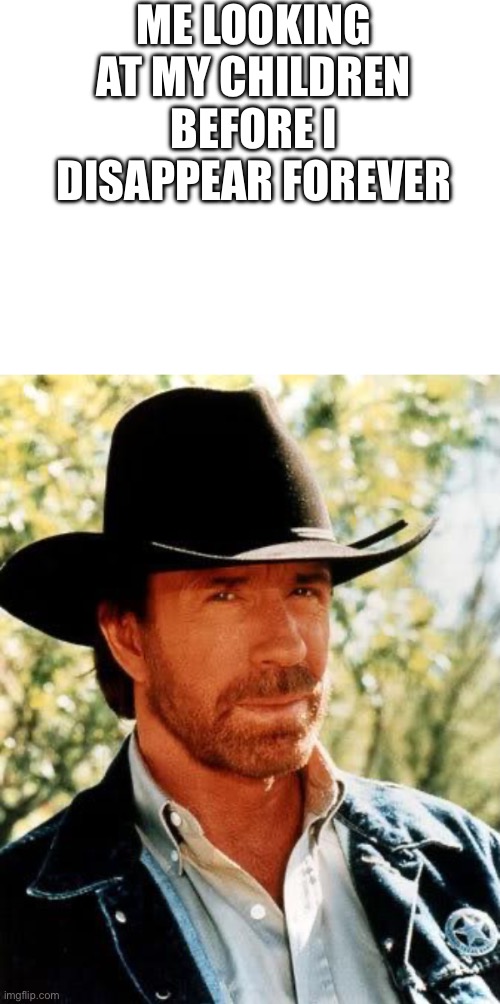 ME LOOKING AT MY CHILDREN BEFORE I DISAPPEAR FOREVER | image tagged in memes,chuck norris | made w/ Imgflip meme maker