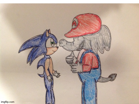 Sonic meets Elephant Mario | image tagged in fanart,super mario,sonic the hedgehog,sonic,crossover | made w/ Imgflip meme maker