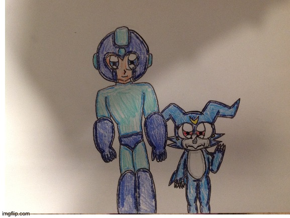 Megaman and Veemon | image tagged in fanart,megaman,digimon,crossover,anime | made w/ Imgflip meme maker