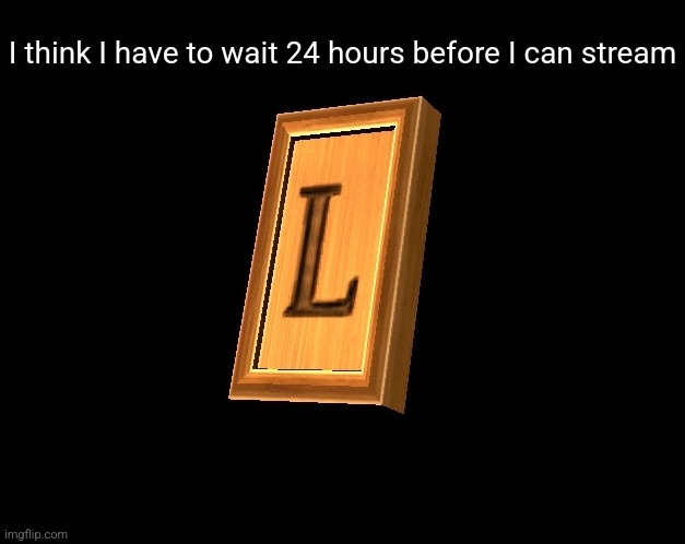 L | I think I have to wait 24 hours before I can stream | image tagged in l | made w/ Imgflip meme maker