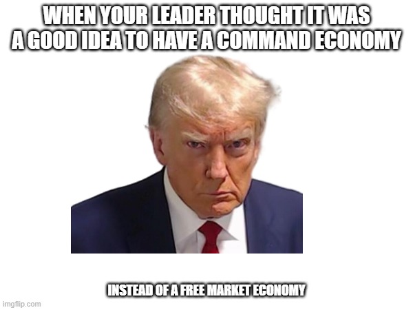 WHEN YOUR LEADER THOUGHT IT WAS A GOOD IDEA TO HAVE A COMMAND ECONOMY; INSTEAD OF A FREE MARKET ECONOMY | made w/ Imgflip meme maker