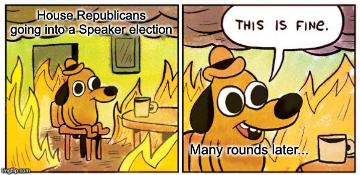 This Is Fine Meme | House Republicans going into a Speaker election; Many rounds later... | image tagged in memes,this is fine | made w/ Imgflip meme maker