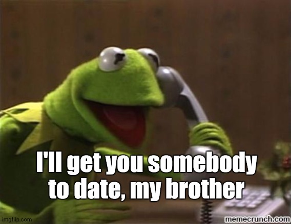 kermit | I'll get you somebody to date, my brother | image tagged in kermit | made w/ Imgflip meme maker