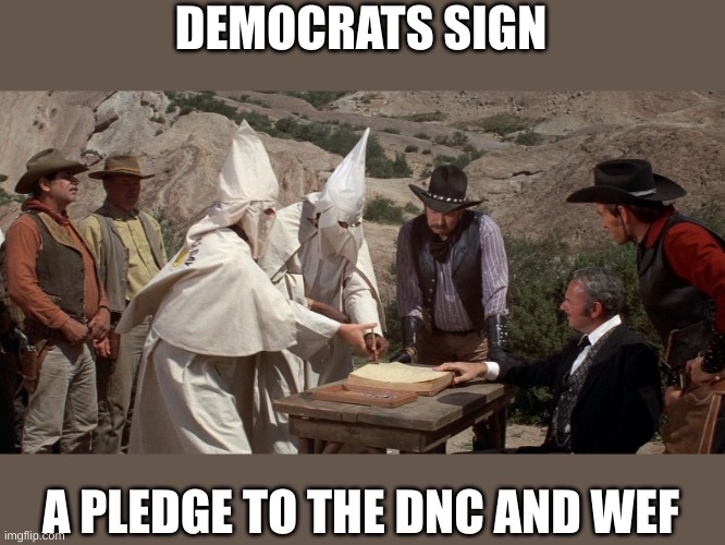 It's certainly not swearing on the Constitution | DEMOCRATS SIGN; A PLEDGE TO THE DNC AND WEF | made w/ Imgflip meme maker
