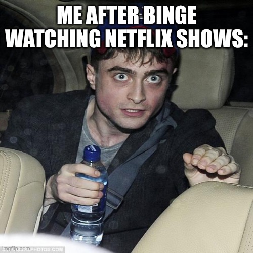 harry potter crazy | ME AFTER BINGE WATCHING NETFLIX SHOWS: | image tagged in harry potter crazy | made w/ Imgflip meme maker