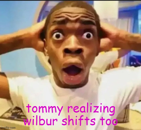 Surprised Black Guy | tommy realizing wilbur shifts too | image tagged in surprised black guy | made w/ Imgflip meme maker