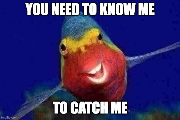 Fish | YOU NEED TO KNOW ME; TO CATCH ME | image tagged in fish | made w/ Imgflip meme maker