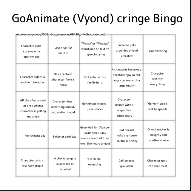 GoAnimate/Vyond Bingo #1 Blank Meme Template