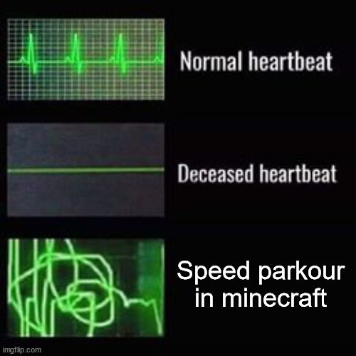 heartbeat rate | Speed parkour in minecraft | image tagged in heartbeat rate,minecraft parkour | made w/ Imgflip meme maker