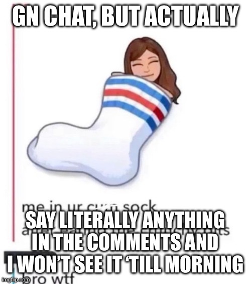 GN CHAT, BUT ACTUALLY; SAY LITERALLY ANYTHING IN THE COMMENTS AND I WON’T SEE IT ‘TILL MORNING | made w/ Imgflip meme maker