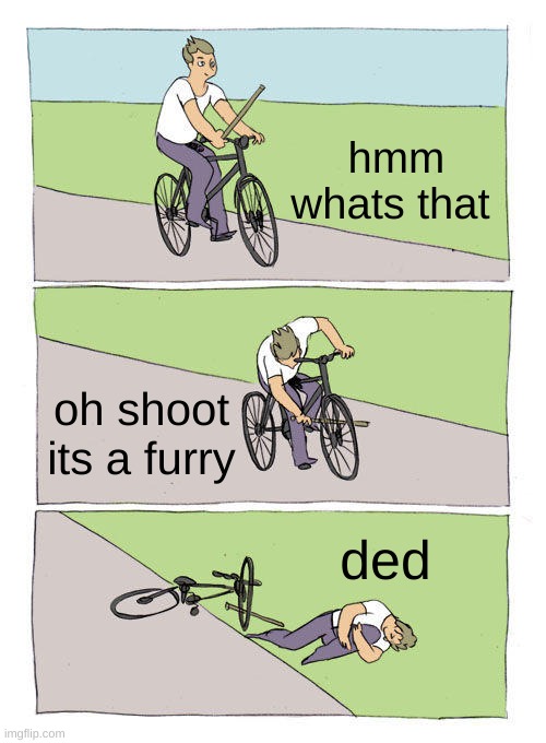 the worst thing to see | hmm whats that; oh shoot its a furry; ded | image tagged in memes,bike fall | made w/ Imgflip meme maker