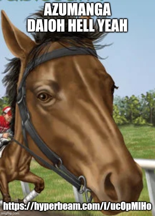 Big horse | AZUMANGA DAIOH HELL YEAH; https://hyperbeam.com/i/ucOpMlHo | image tagged in big horse | made w/ Imgflip meme maker