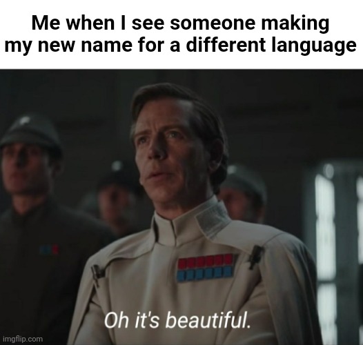 Arium › Ariöm | Me when I see someone making my new name for a different language | image tagged in oh it's beautiful | made w/ Imgflip meme maker