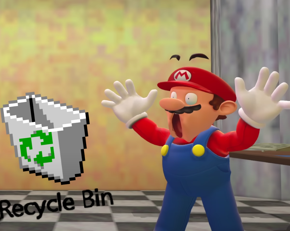 Mario finds a recycle bin... Blank Meme Template