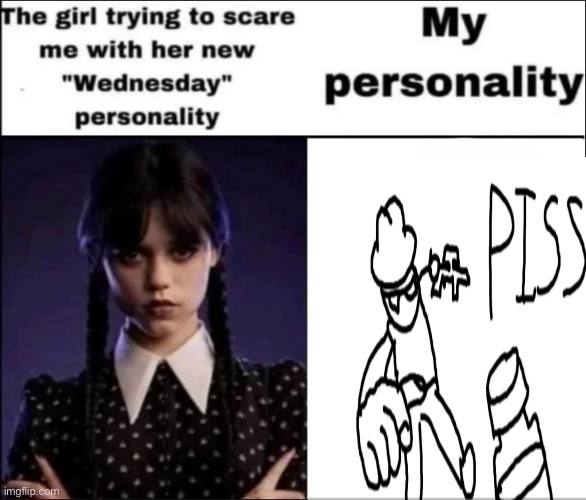 The girl trying to scare me with her new Wednesday personality | image tagged in the girl trying to scare me with her new wednesday personality | made w/ Imgflip meme maker
