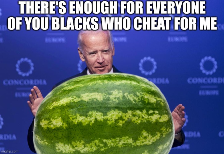 Joe Biden | THERE'S ENOUGH FOR EVERYONE OF YOU BLACKS WHO CHEAT FOR ME | image tagged in joe biden | made w/ Imgflip meme maker