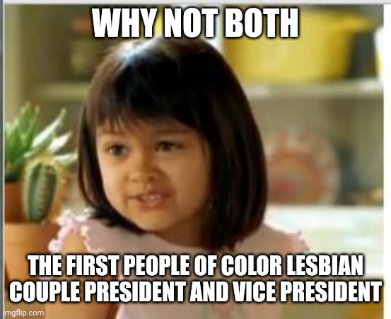 Why not both | WHY NOT BOTH THE FIRST PEOPLE OF COLOR LESBIAN COUPLE PRESIDENT AND VICE PRESIDENT | image tagged in why not both | made w/ Imgflip meme maker