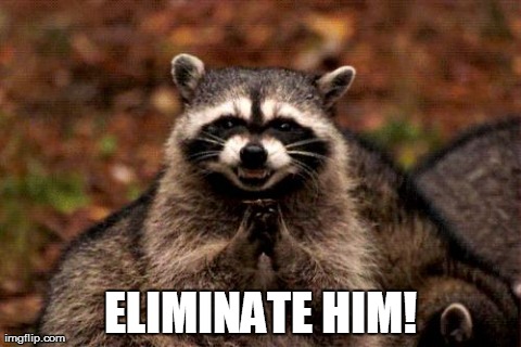 Evil Plotting Raccoon Meme | ELIMINATE HIM! | image tagged in memes,evil plotting raccoon | made w/ Imgflip meme maker