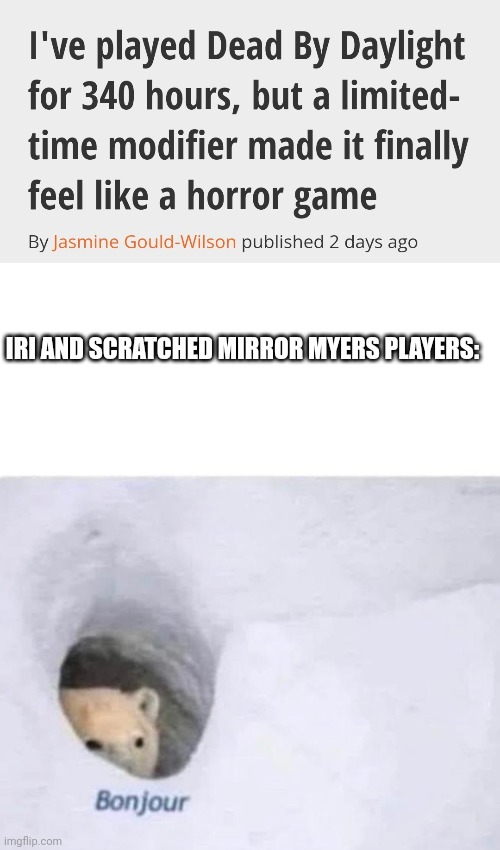 IRI AND SCRATCHED MIRROR MYERS PLAYERS: | image tagged in bonjour | made w/ Imgflip meme maker
