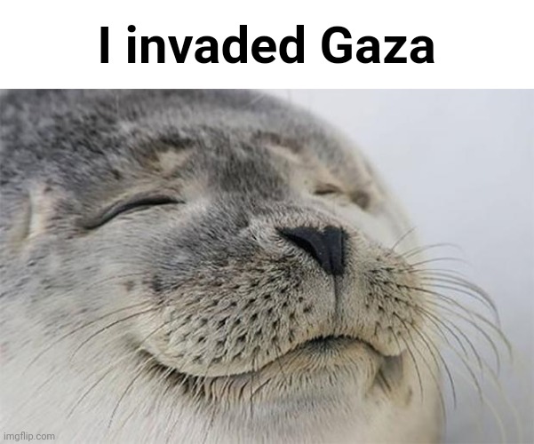 Dark humor | I invaded Gaza | image tagged in memes,satisfied seal,freepalestine | made w/ Imgflip meme maker