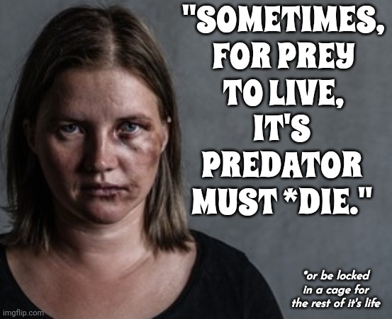 Where The Crawdads Sing II | "SOMETIMES, FOR PREY TO LIVE, IT'S PREDATOR MUST *DIE."; *or be locked in a cage for the rest of it's life | image tagged in domestic abuse,domestic violence,toxic masculinity,malignant narcissism,violence is never the answer,memes | made w/ Imgflip meme maker
