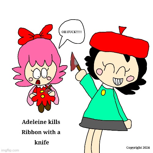 Adeleine kills Ribbon with a knife | image tagged in kirby,gore,fanart,parody,funny,artwork | made w/ Imgflip meme maker