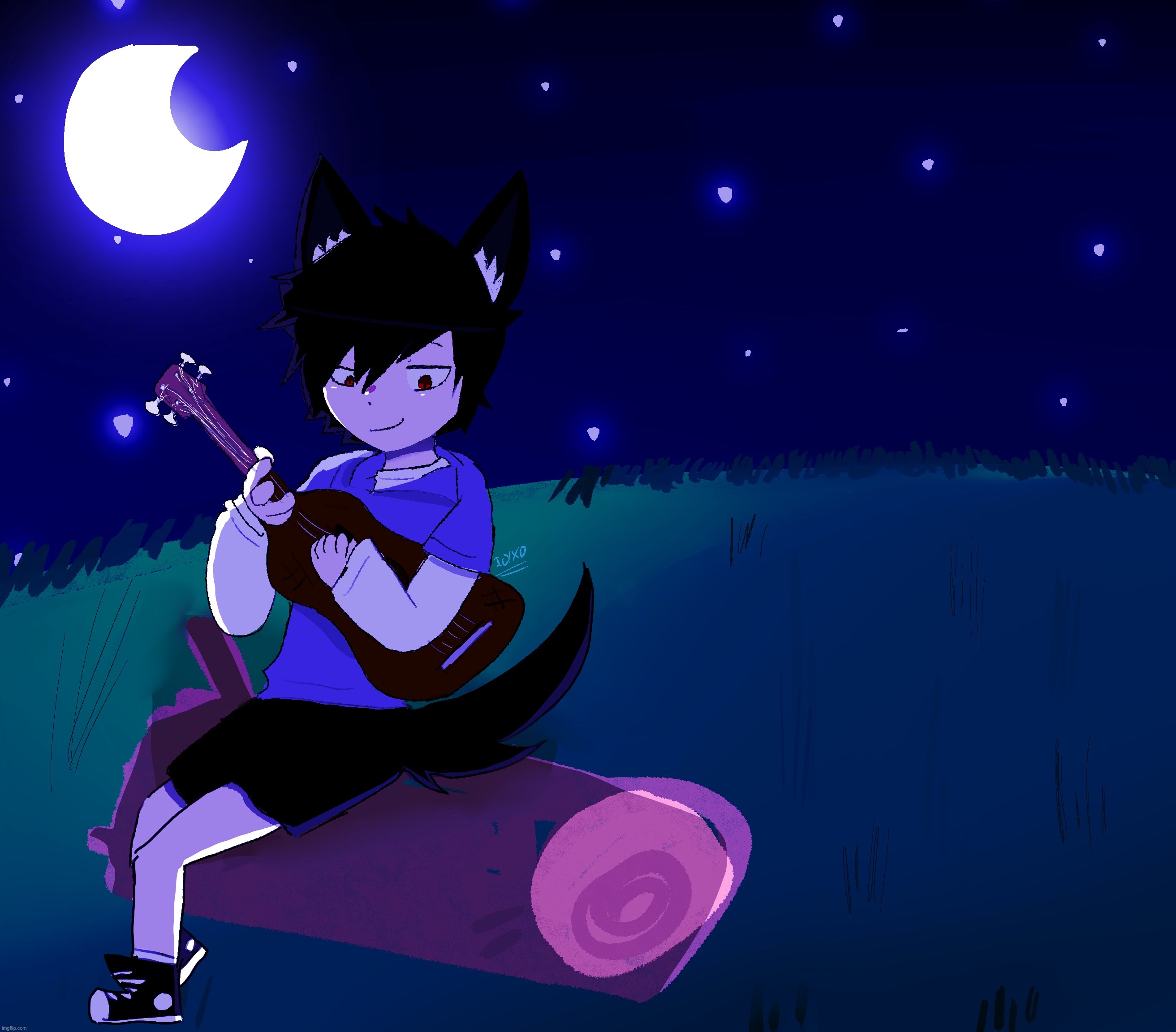 Motaki in the Moonlight (REDRAW) | image tagged in mokumoku | made w/ Imgflip meme maker