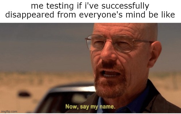 i like to play with people like that | me testing if i've successfully disappeared from everyone's mind be like | image tagged in now say my name,invisible,heisenberg | made w/ Imgflip meme maker