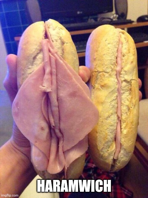 It's a ham sandwich | HARAMWICH | image tagged in ham pussy,loyalsockatxhamster,hamster weekend,hamlet,steamed hams,loyalsockxhamster | made w/ Imgflip meme maker