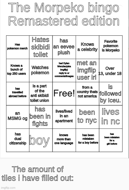 The Morpeko bingo Remastered Blank Meme Template