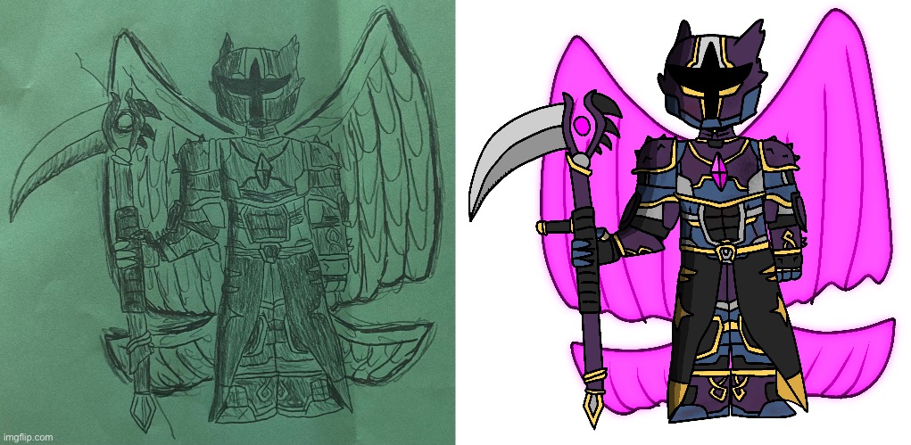 my original drawing versus my digital redraw of it | made w/ Imgflip meme maker