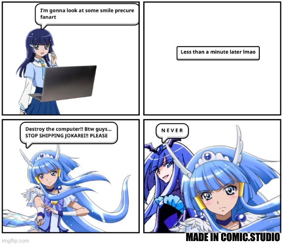 reika’s reaction to seeing jokarei fanart for the first time (comic made by me) | MADE IN COMIC.STUDIO | image tagged in precure,smile precure,why did i make this,comic studio | made w/ Imgflip meme maker
