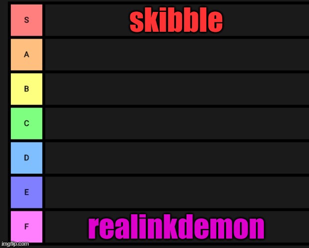 Tier List | skibble; realinkdemon | image tagged in tier list | made w/ Imgflip meme maker