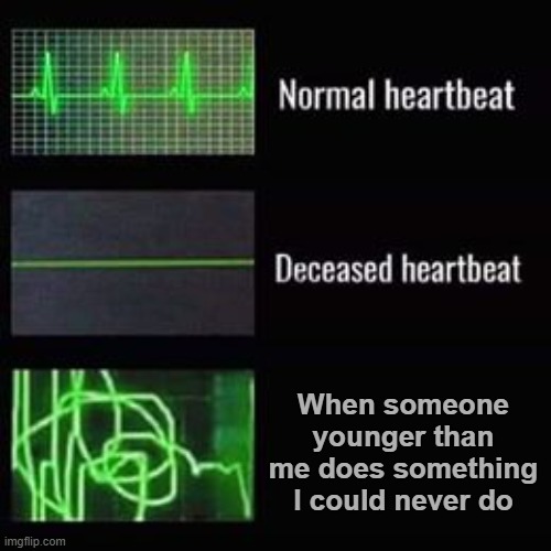 It makes me sad too | When someone younger than me does something I could never do | image tagged in heartbeat rate | made w/ Imgflip meme maker