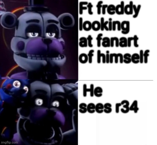 Funtime Freddy | Ft freddy looking at fanart of himself; He sees r34 | image tagged in funtime freddy | made w/ Imgflip meme maker