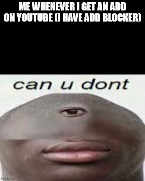 me when adds | ME WHENEVER I GET AN ADD ON YOUTUBE (I HAVE ADD BLOCKER) | image tagged in can you dont,youtube | made w/ Imgflip meme maker