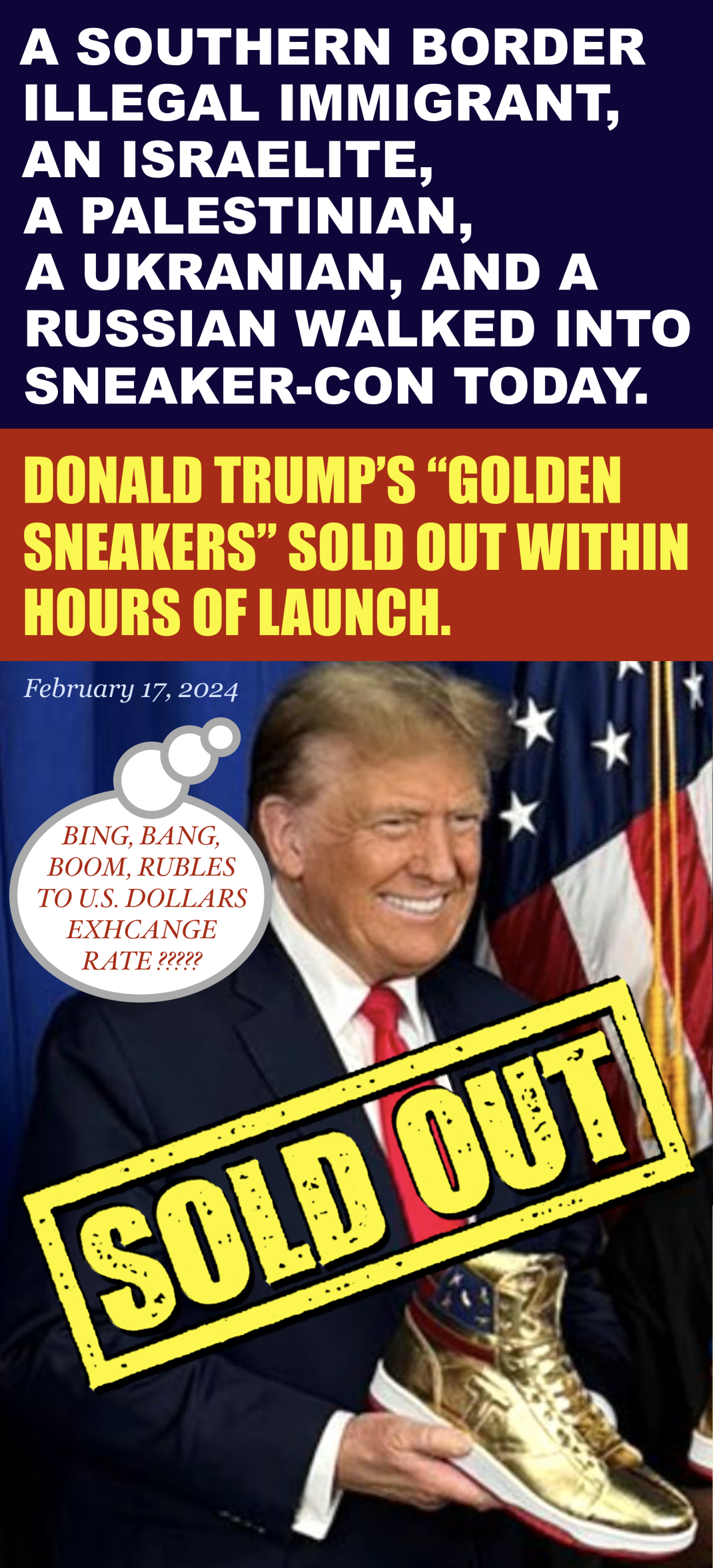 High Quality Donald Trump Selling Gold Sneakers Sold Out Meme Blank Meme Template