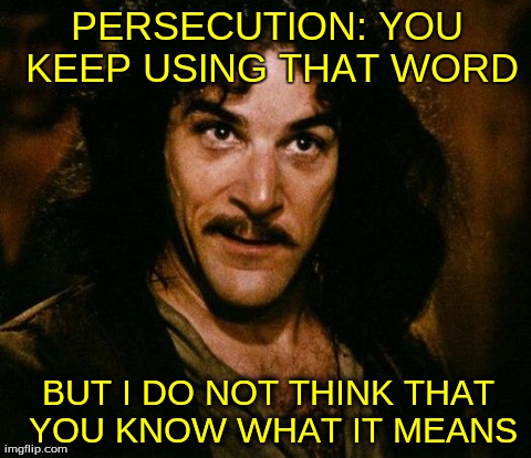 Inigo Montoya Meme | PERSECUTION: YOU KEEP USING THAT WORD BUT I DO NOT THINK THAT YOU KNOW WHAT IT MEANS | image tagged in memes,inigo montoya | made w/ Imgflip meme maker
