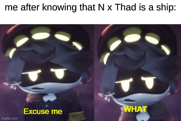 help | me after knowing that N x Thad is a ship: | image tagged in excuse me what n edition | made w/ Imgflip meme maker