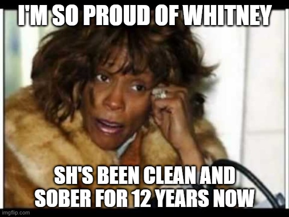 Good Job Whitney | I'M SO PROUD OF WHITNEY; SH'S BEEN CLEAN AND SOBER FOR 12 YEARS NOW | image tagged in whitney houston | made w/ Imgflip meme maker