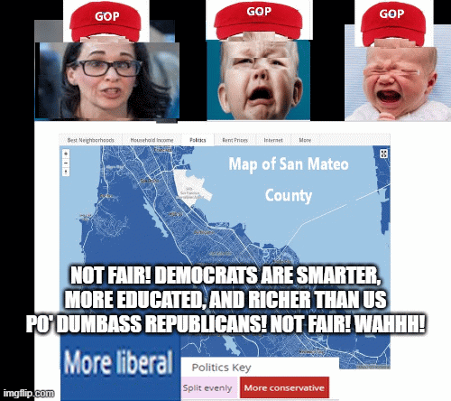 NOT FAIR! DEMOCRATS ARE SMARTER, MORE EDUCATED, AND RICHER THAN US PO' DUMBASS REPUBLICANS! NOT FAIR! WAHHH! | image tagged in gifs | made w/ Imgflip images-to-gif maker