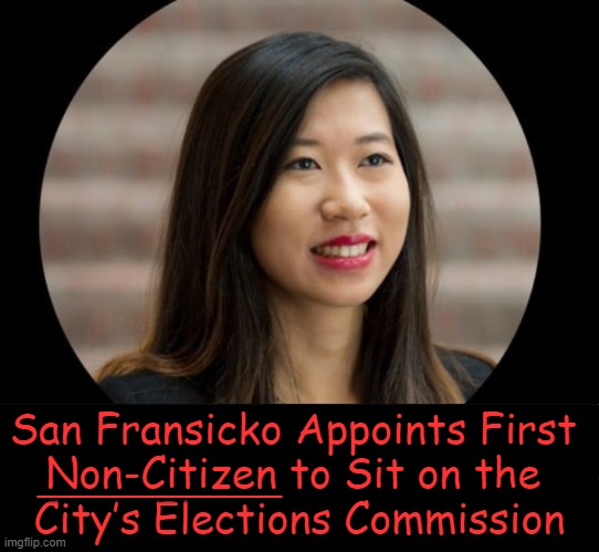 Will San Francisco 'Crazy' Ever End?? | ________; San Fransicko Appoints First 
Non-Citizen to Sit on the 
City’s Elections Commission | image tagged in politics,liberalism,san francisco,crazy,you are not a clown you are the entire circus,not an american | made w/ Imgflip meme maker