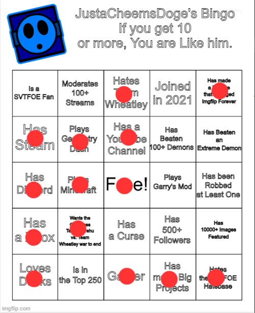 JustaCheemsDoge's Bingo | image tagged in justacheemsdoge's bingo | made w/ Imgflip meme maker